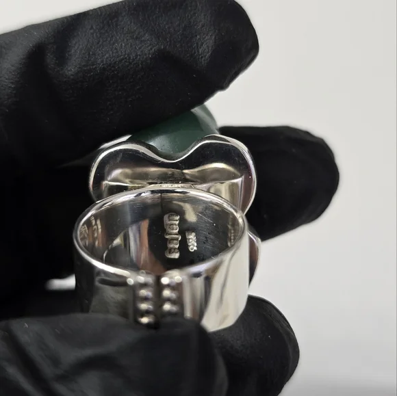 Rare Sajen Sterling Silver 925 Jade Frog Ring - Picture 2 of 12